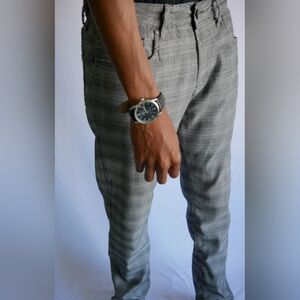 Fried Denim Men's Checkered Gray Plaid Casual Pants, Size 34/30